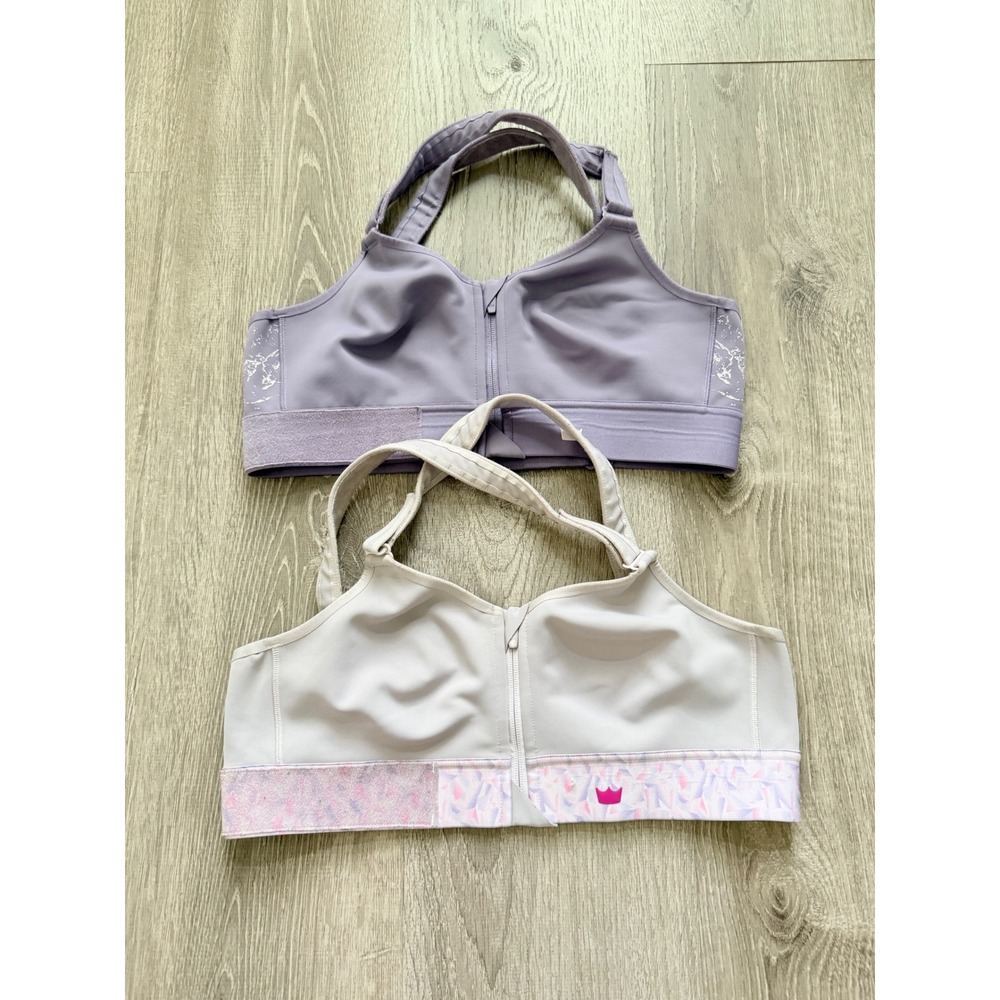 SHEFIT Flex Sports Bra Bundle of 2 Medium Purple Grey Adjustable Zip Front